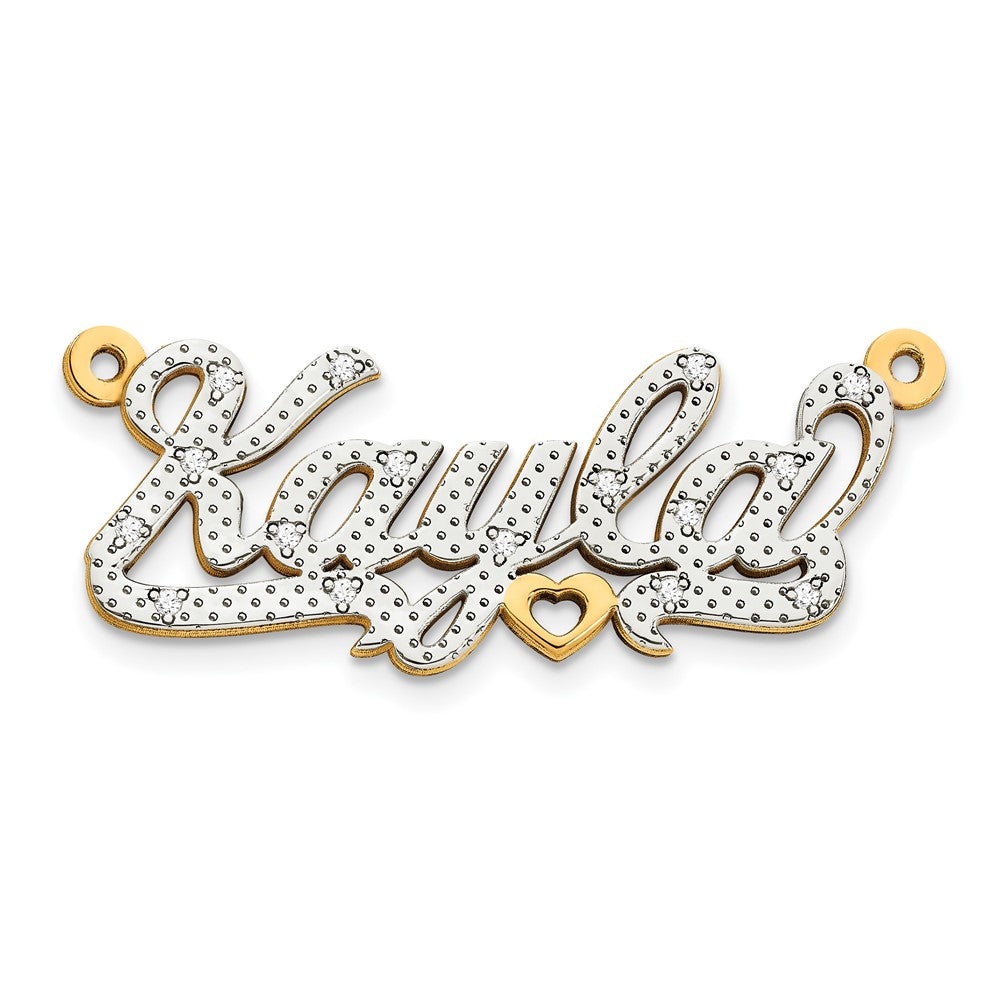 10k Yellow Gold and Rhodium 3D Diamond Name Plate - 7