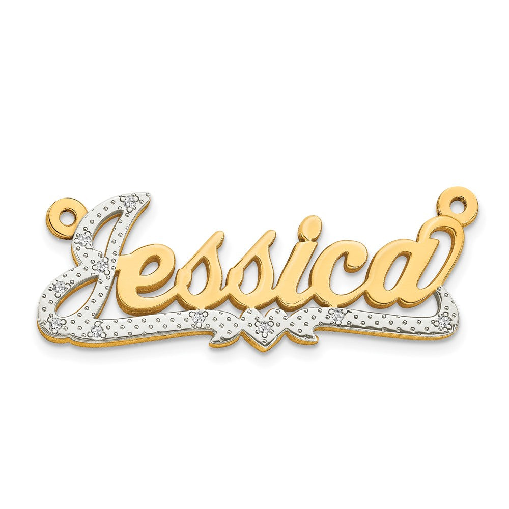 10k Yellow Gold and Rhodium 3D Diamond Name Plate - 2