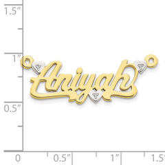10k Yellow Gold and Rhodium 3D Diamond with Hearts Name Plate