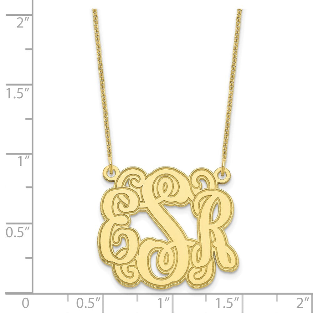 10KY Small Polished Etched Outline Monogram Necklace