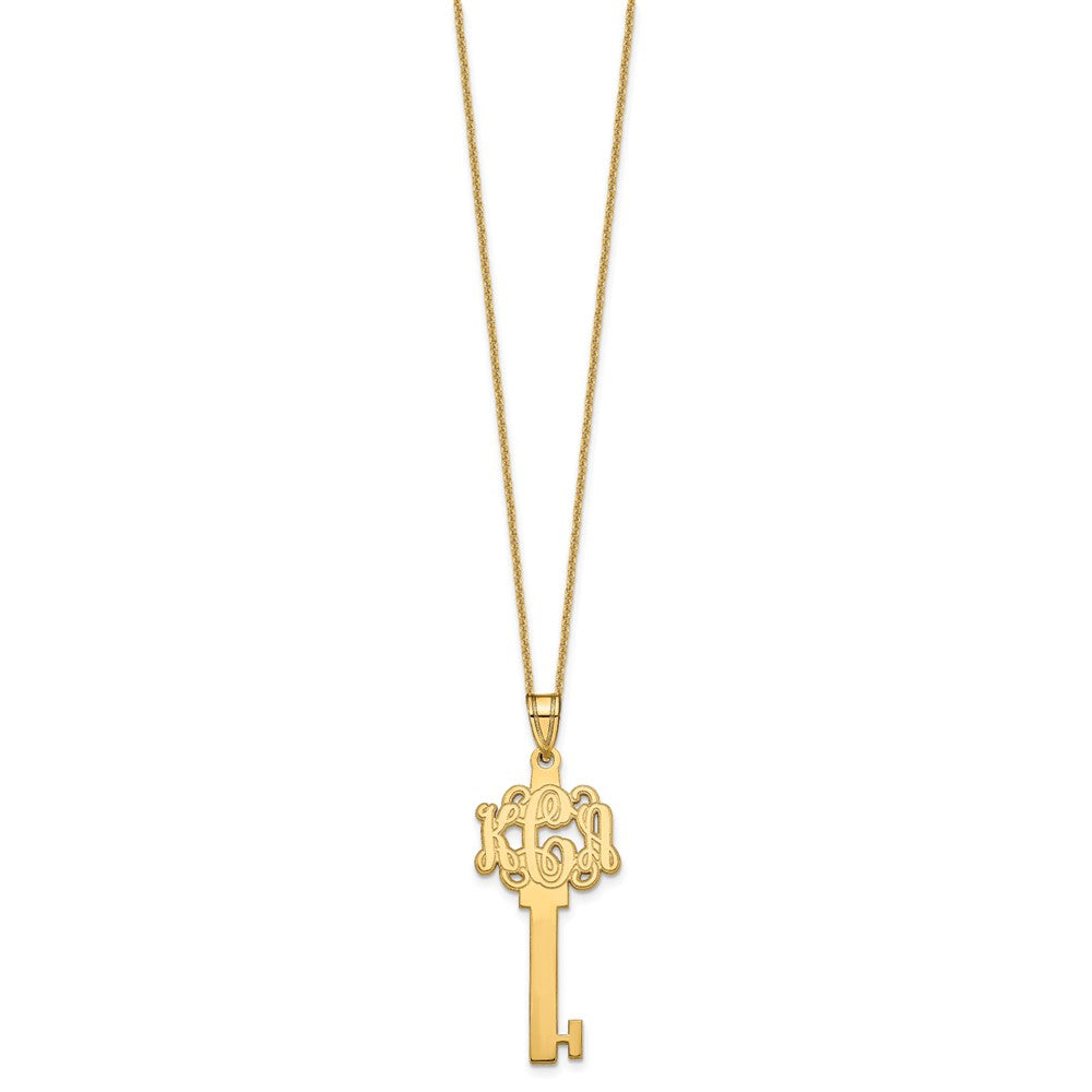 10k Yellow Gold Etched Monogram Key Necklace