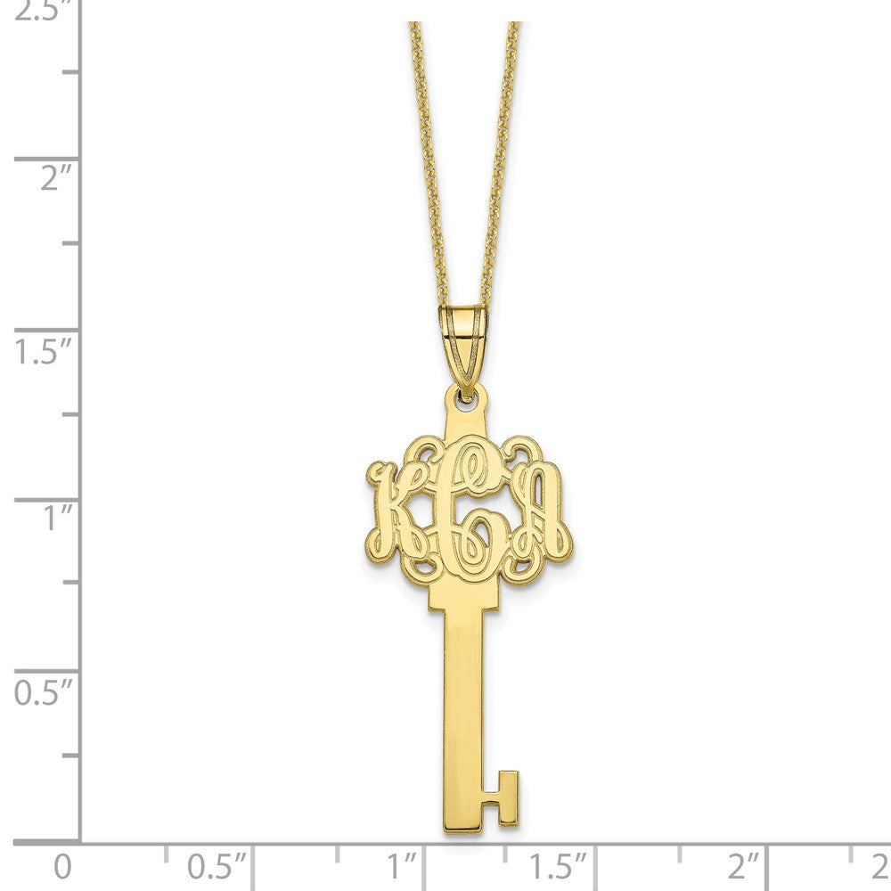 10k Yellow Gold Etched Monogram Key Necklace