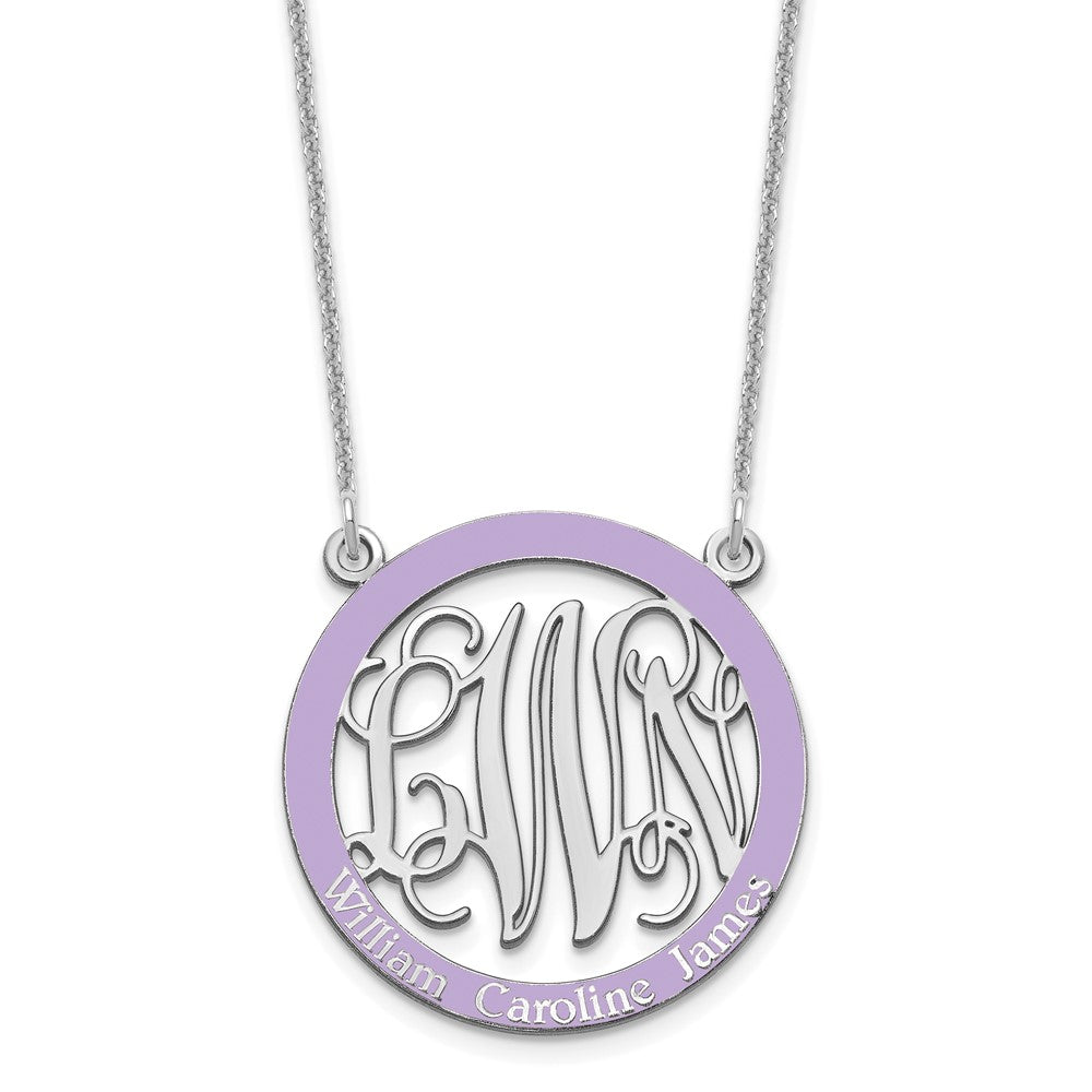 10k White Gold Small  Family Monogram w/Epoxy Necklace