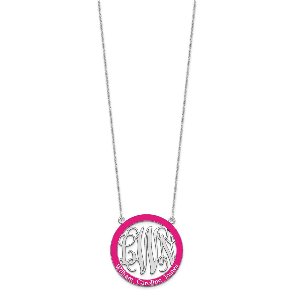 10k White Gold Large  Family Monogram w/Epoxy Necklace