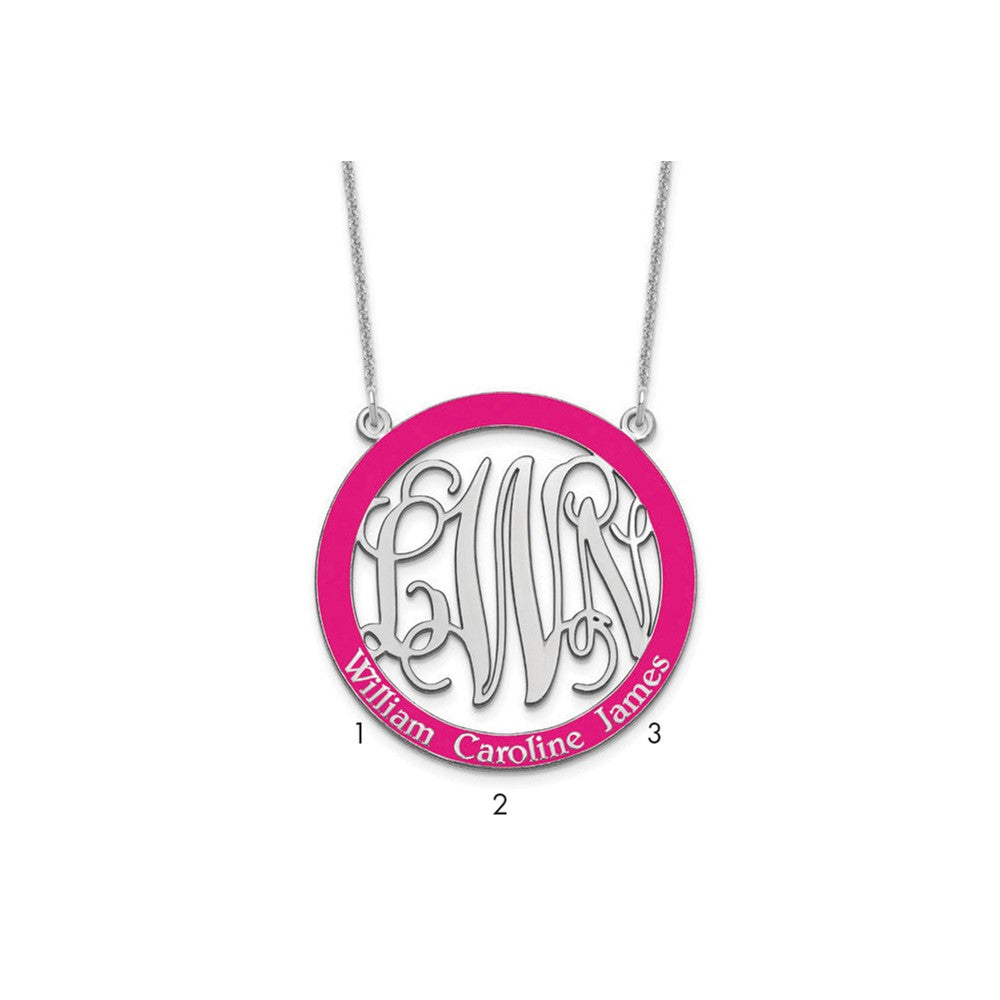 10k White Gold Large  Family Monogram w/Epoxy Necklace