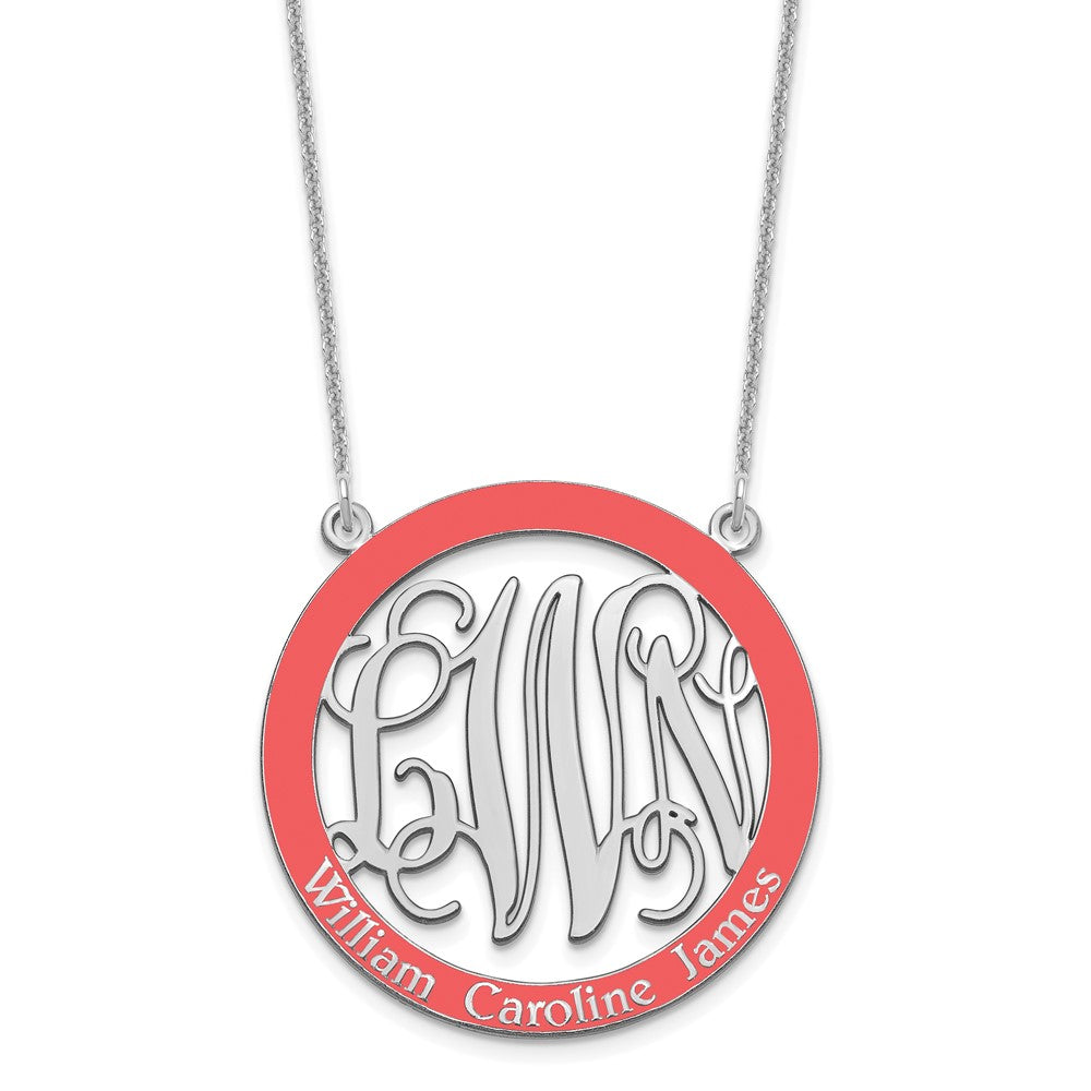 10k White Gold Large  Family Monogram w/Epoxy Necklace