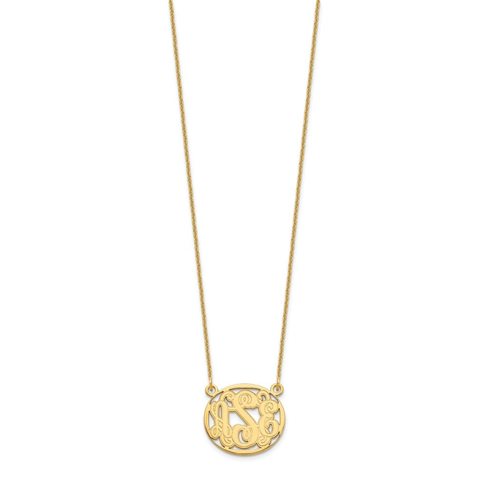 10k Yellow Gold Etched Oval Monogram Necklace