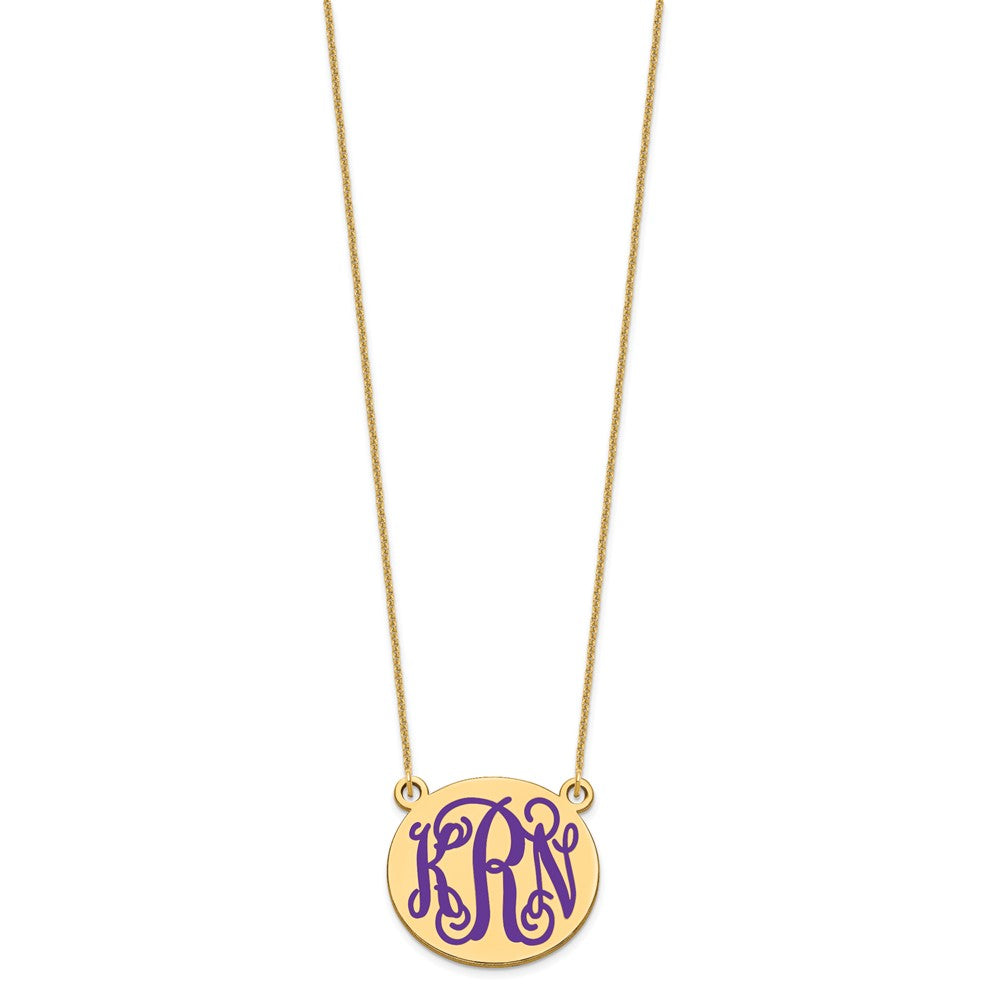 10k  Yellow Gold Medium Round Epoxy Monogram Necklace