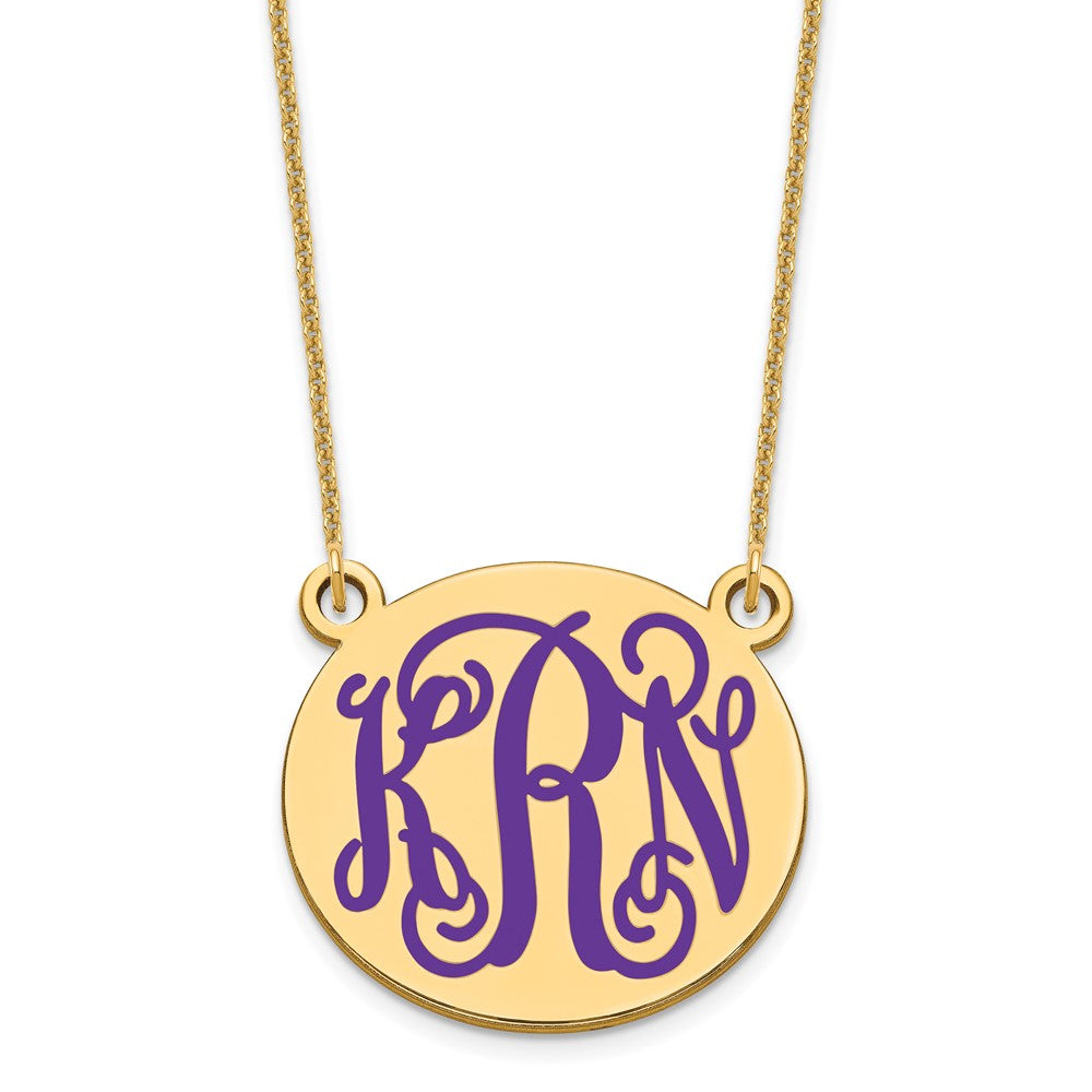 10k  Yellow Gold Medium Round Epoxy Monogram Necklace