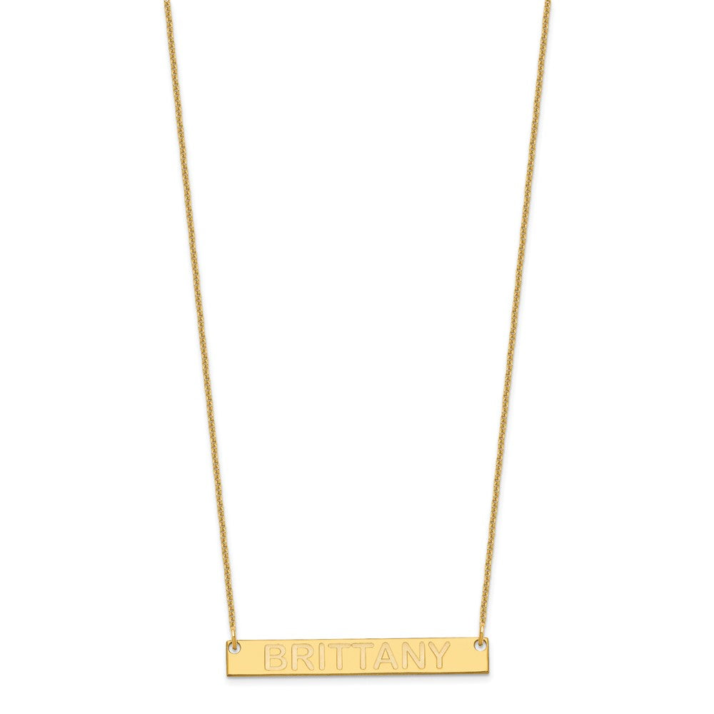 10k Yellow Gold Medium Capitalized ARIAL ROUNDED Bar Necklace