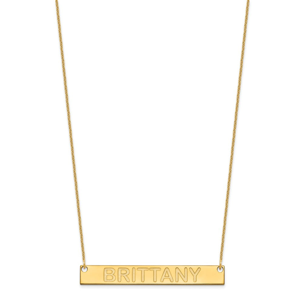 10k Yellow Gold Large Capitalized ARIAL ROUNDED Bar Necklace