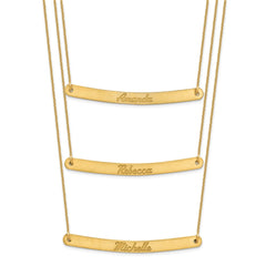 10k Yellow Gold Brushed 3 Chain 3 Bar Necklace