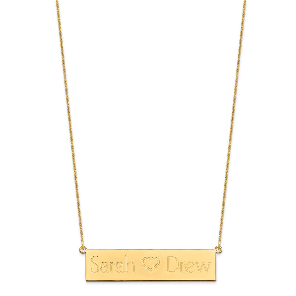 10k Yellow Brushed 2 Names and Heart Bar Necklace