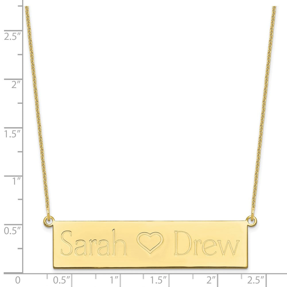 10k Yellow Brushed 2 Names and Heart Bar Necklace