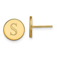 10k Yellow Gold Round Initial Post Earrings