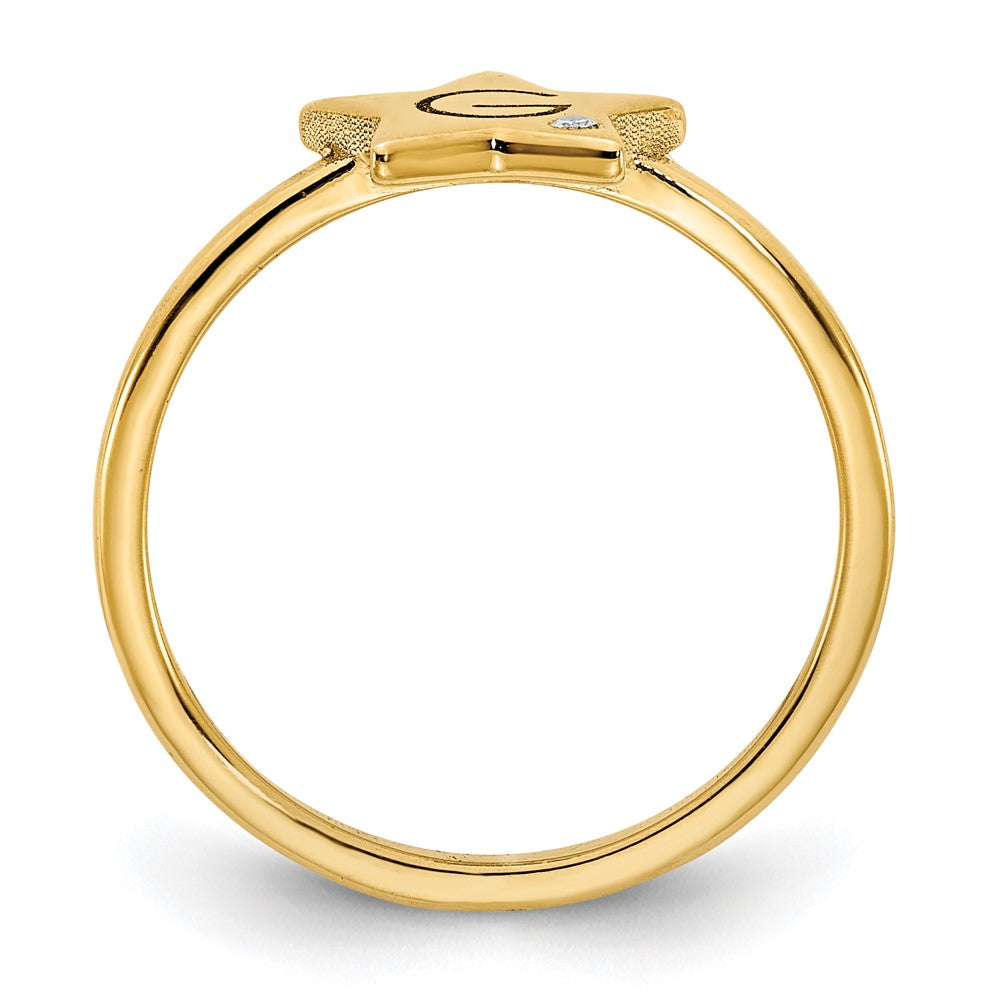 10KY Initial Star with Diamond Signet Ring