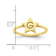 10KY Initial Star with Diamond Signet Ring