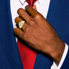 10k Yellow Gold Textured Monogram Signet Ring