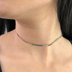 LIV Platinum over sterling silver rainbow sapphire thin choker necklace LC01