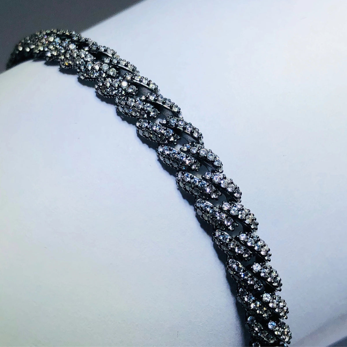 LIV 18k black gold over sterling silver white sapphire pave link tennis bracelet