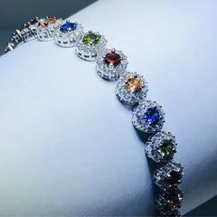 LIV platinum over sterling silver rainbow sapphire halo tennis bracelet