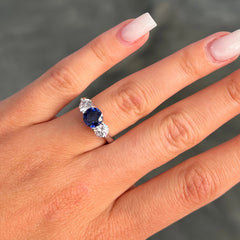 LIV "Jess" 3 Stone Blue Sapphire Engagement Ring