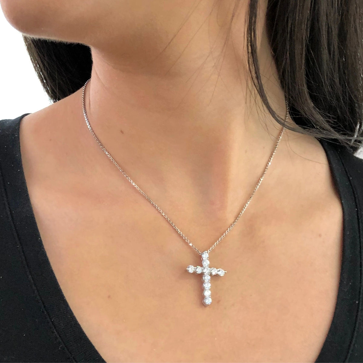 LIV Platinum plated sterling silver cross necklace with simulated diamonds