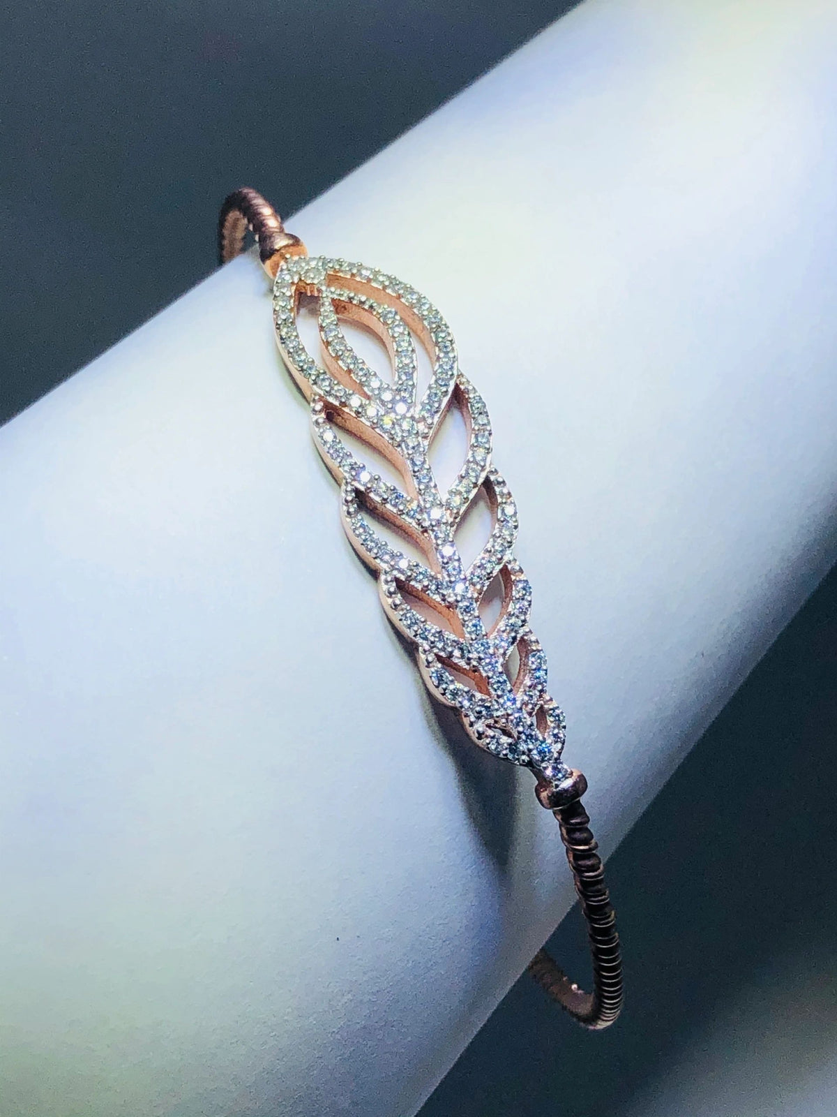 LIV 18k rose gold over sterling silver white sapphire leaf bangle bracelet