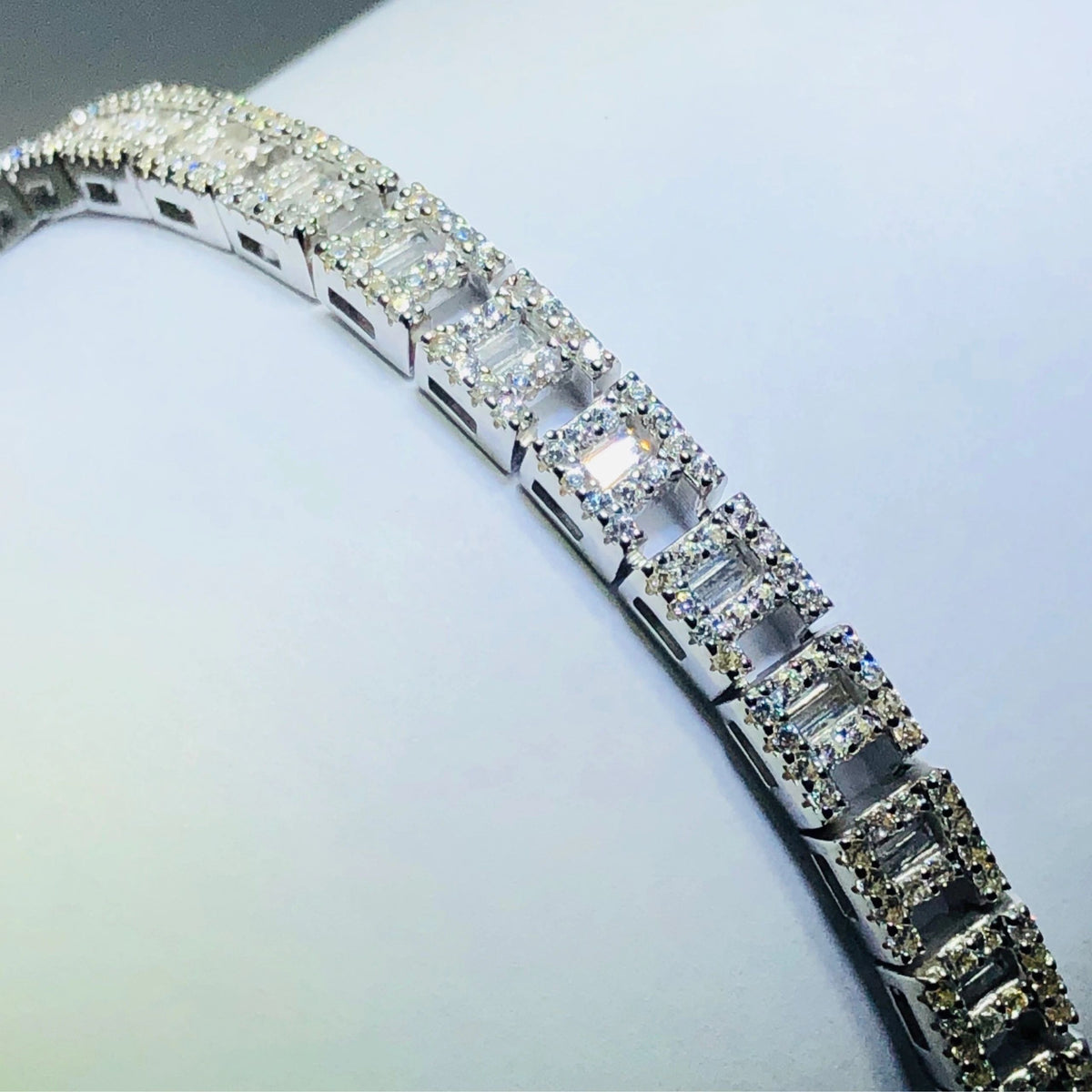 LIV platinum over sterling silver white sapphire baguette tennis bracelet