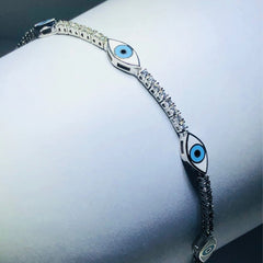 LIV platinum over sterling silver white sapphire evil eye tennis bracelet