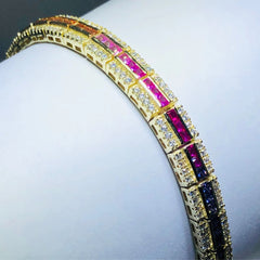 LIV 18k yellow gold over sterling silver rainbow sapphire tennis bracelet