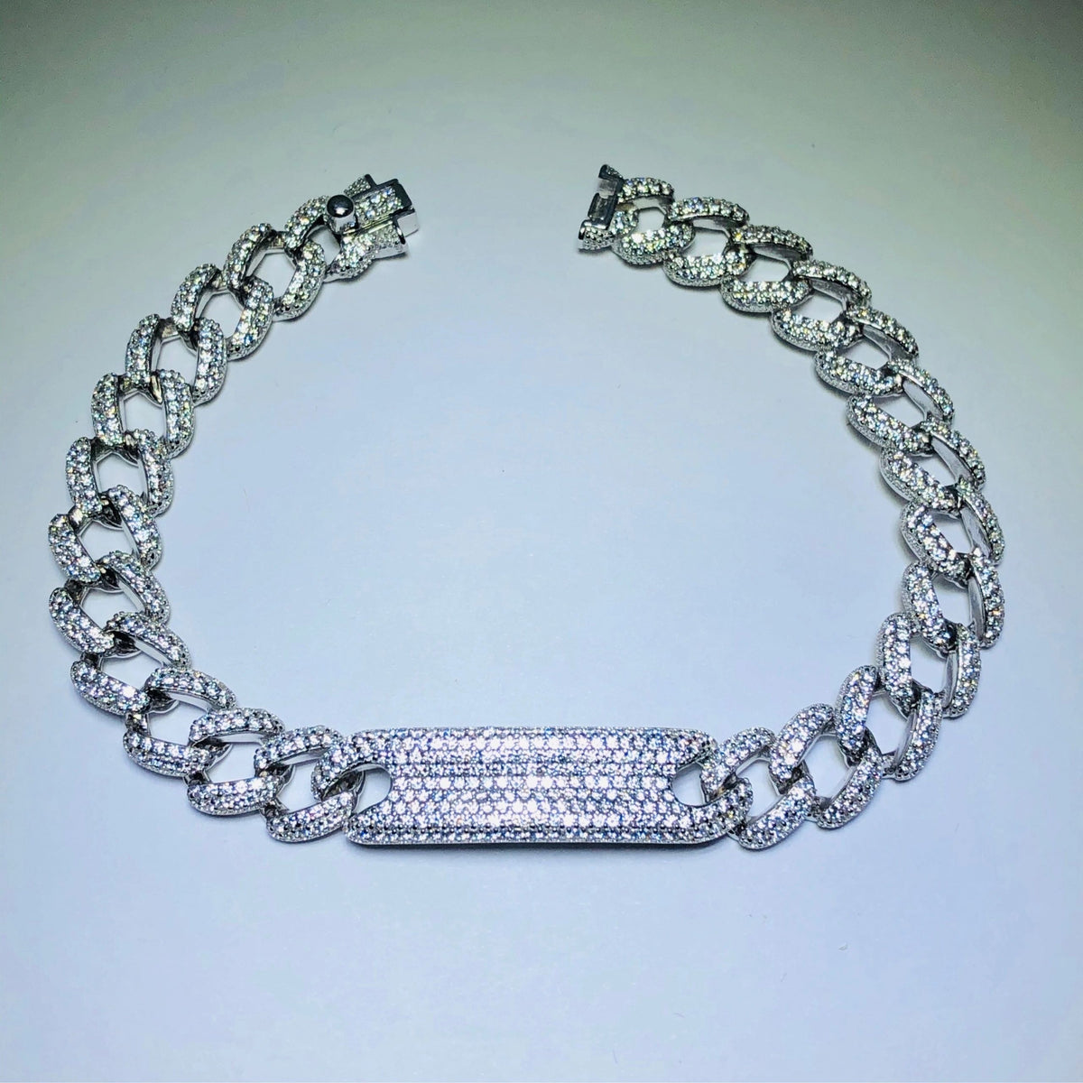 LIV platinum over sterling silver pave bar link bracelet