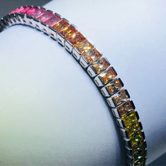 LIV platinum over sterling silver rainbow sapphire wide tennis bracelet