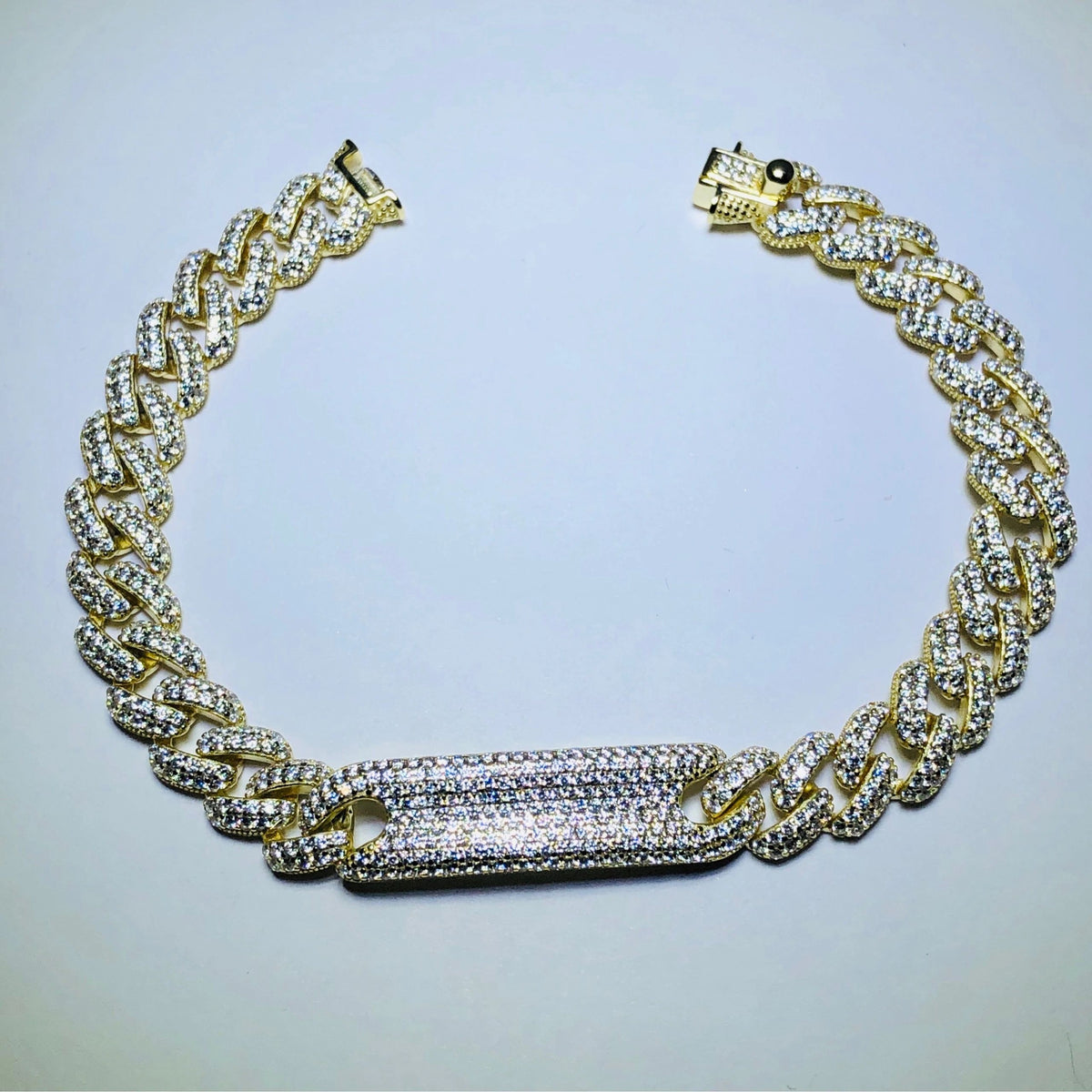 LIV 18k yellow gold over sterling silver pave bar link bracelet