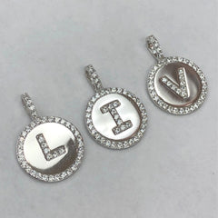 LIV Platinum plated sterling silver .925 initial pendants with simulated diamonds w/ chain included