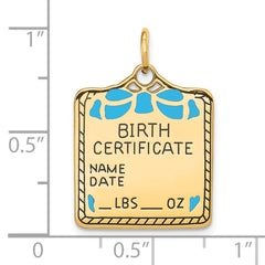 14k Enameled Blue Engravable Birth Certificate Charm - 2