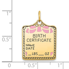 14k Enameled Pink Engravable Birth Certificate Charm