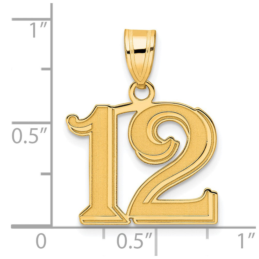 14k Polished Etched Number 12 Pendant