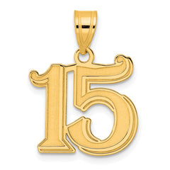 14k Polished Etched Number 15 Pendant