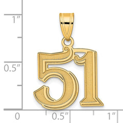 14k Polished Etched Number 51 Pendant