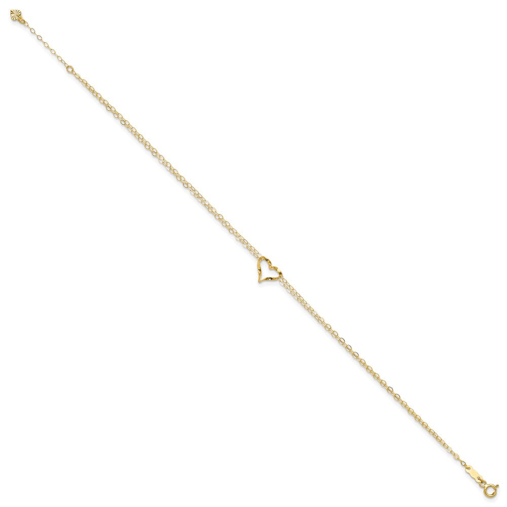 14k Double Strand Chain and Twisted Heart 9 inch Plus 1 inch Extender - Total 10 inch Anklet