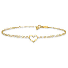 14k Double Strand Chain and Twisted Heart 9 inch Plus 1 inch Extender - Total 10 inch Anklet