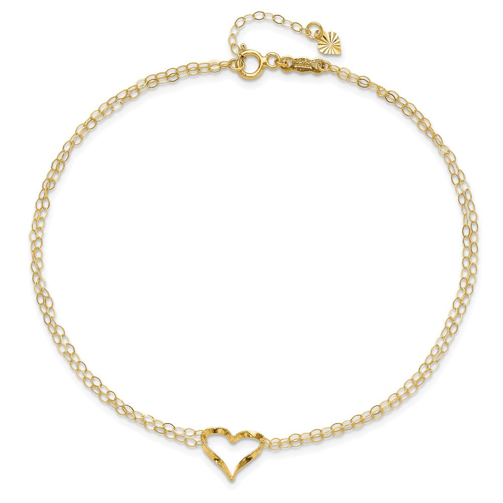 14k Double Strand Chain and Twisted Heart 9 inch Plus 1 inch Extender - Total 10 inch Anklet