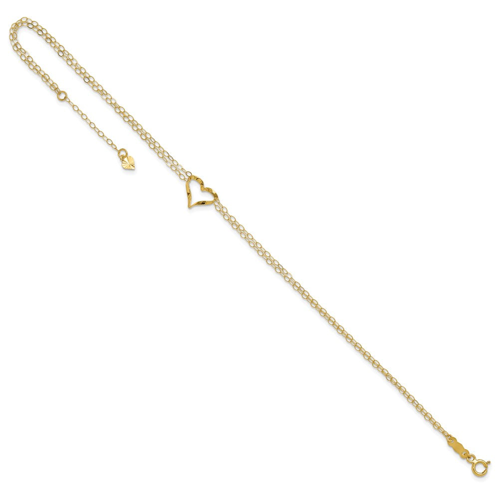 14k Double Strand Chain and Twisted Heart 9 inch Plus 1 inch Extender - Total 10 inch Anklet