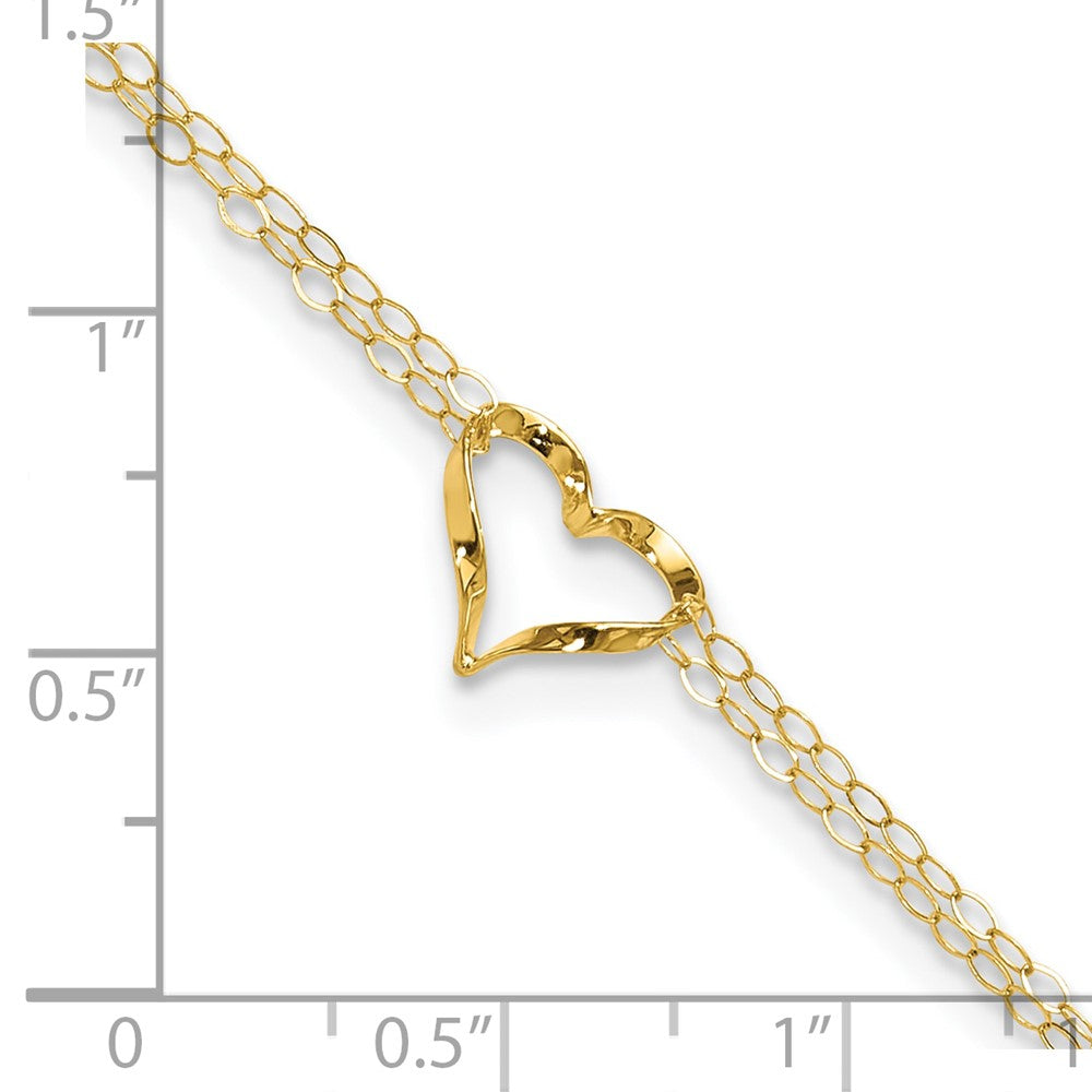 14k Double Strand Chain and Twisted Heart 9 inch Plus 1 inch Extender - Total 10 inch Anklet