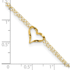 14k Double Strand Chain and Twisted Heart 9 inch Plus 1 inch Extender - Total 10 inch Anklet