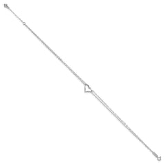 14k White Gold Double Strand Chain Twisted Heart 9 inch Plus 1 inch Extender - Total 10 inch Anklet