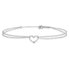 14k White Gold Double Strand Chain Twisted Heart 9 inch Plus 1 inch Extender - Total 10 inch Anklet