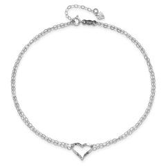 14k White Gold Double Strand Chain Twisted Heart 9 inch Plus 1 inch Extender - Total 10 inch Anklet