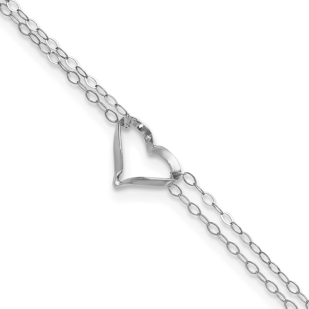 14k White Gold Double Strand Chain Twisted Heart 9 inch Plus 1 inch Extender - Total 10 inch Anklet